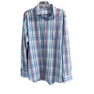 Mizzen and Main Shirt Mens XL Trim Fit Blue Red Check American Made Stretch